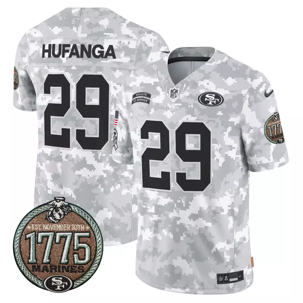 Talanoa Hufanga 29 49ers Jersey Grey Salute To Service Us Marines 1775 Men Digital Camouflage