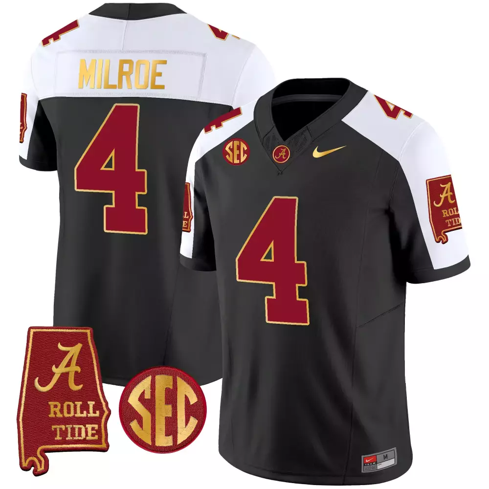 Jalen Milroe 4 Jersey Black SEC Championship Alabama Crimson Tide Roll Men Red White