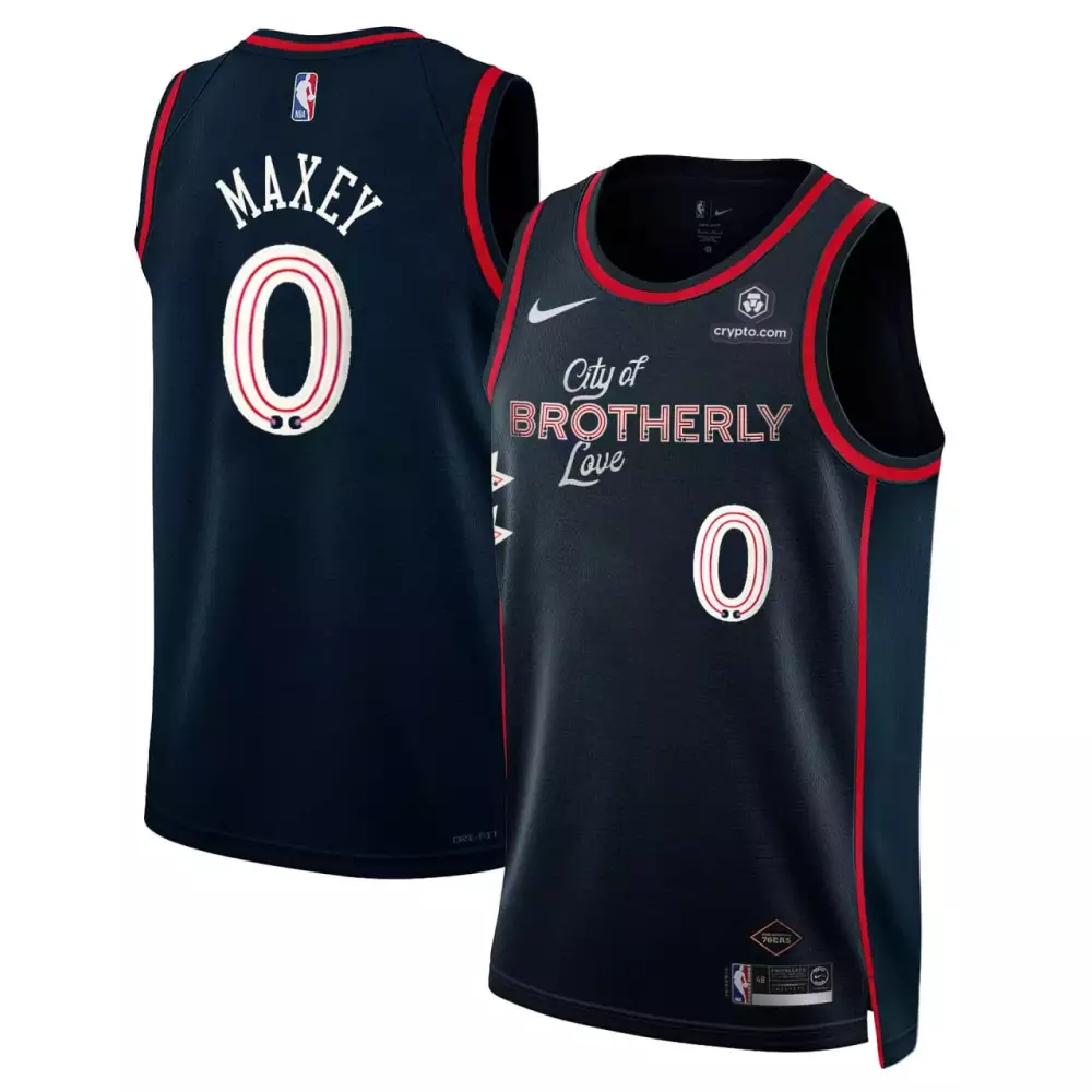 Tyrese Maxey 76ers Jersey Navy City Of Brotherly Love Crypto.com Men Red White All