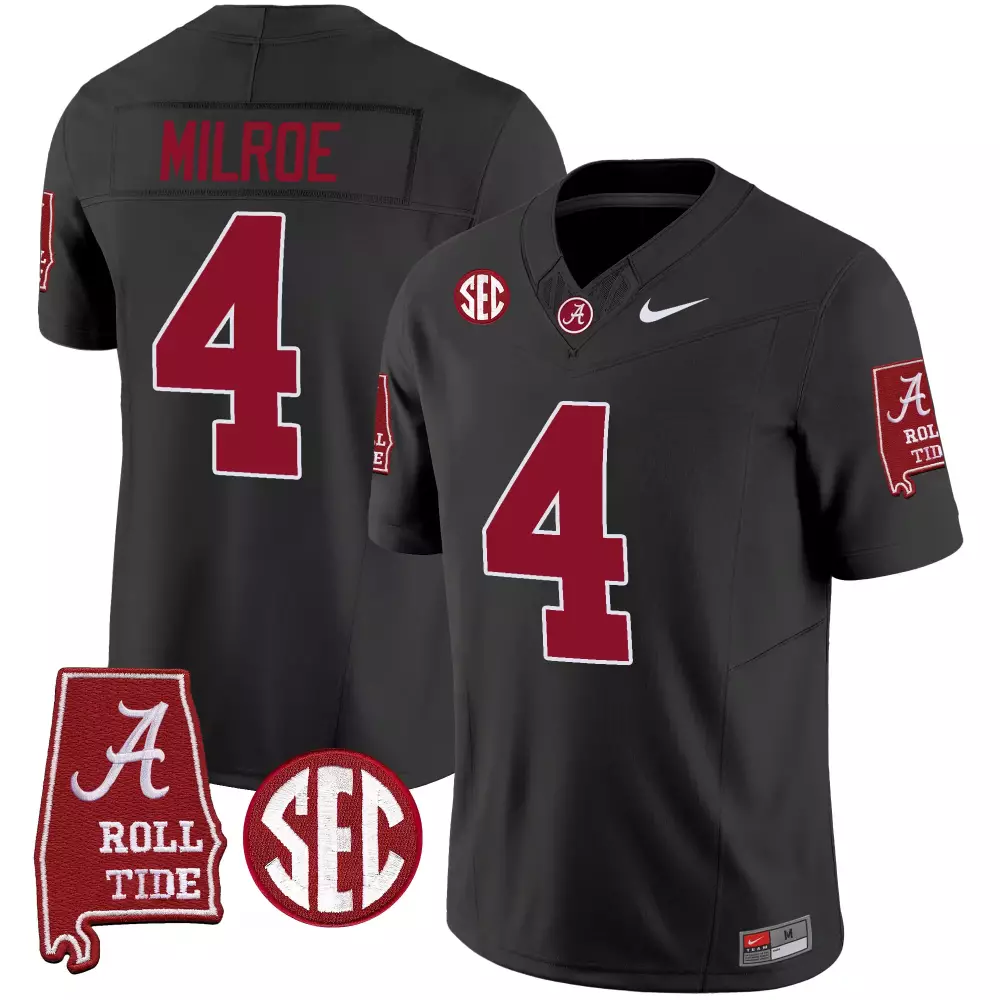 Jalen Milroe 4 Alabama Jersey Black Roll Tide Men Crimson Vapor Limited v5 All Stitched
