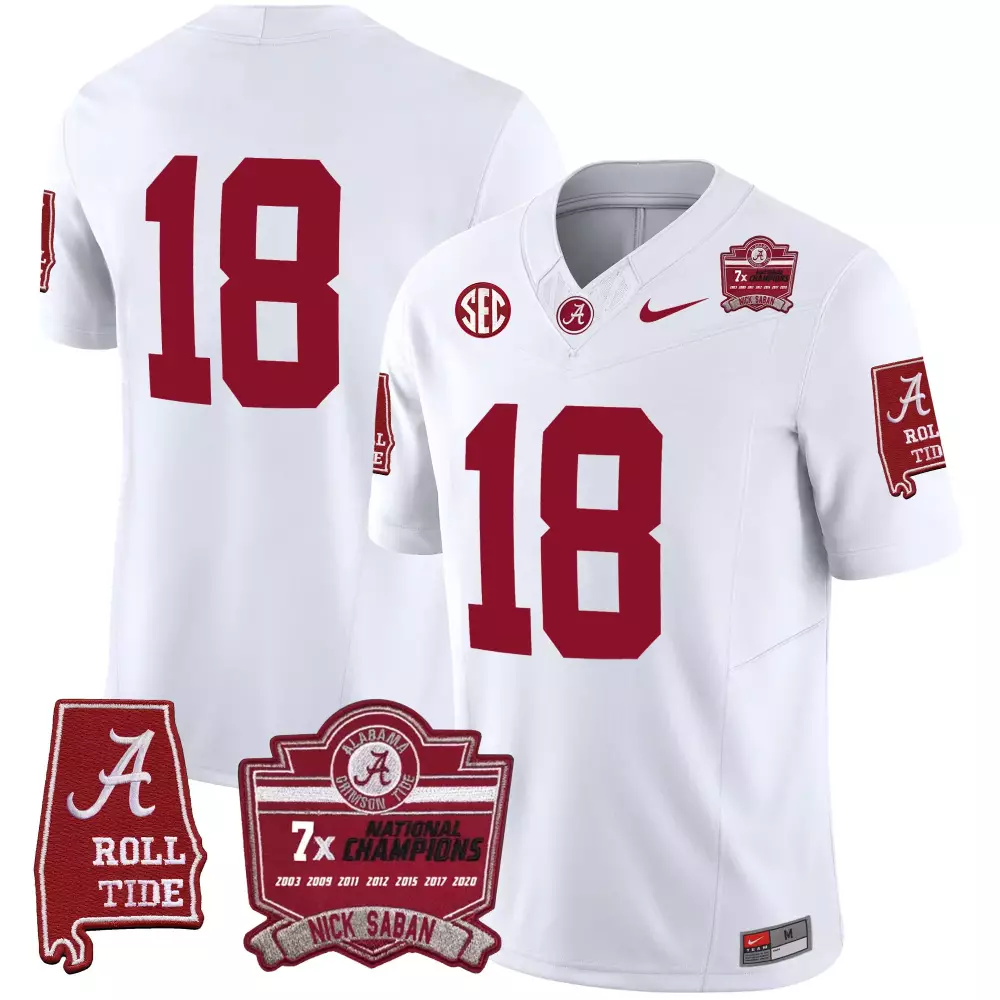 Custom Alabama Crimson Tide 18 Jersey White National Championship Men Vapor All Stitched