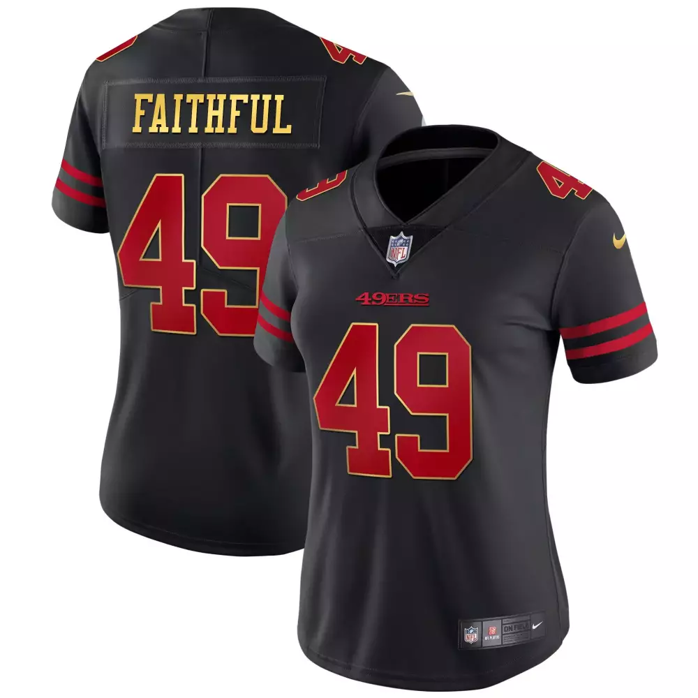 Faithful 49 49ERS Jersey Black Women Replica Red Gold Stitched
