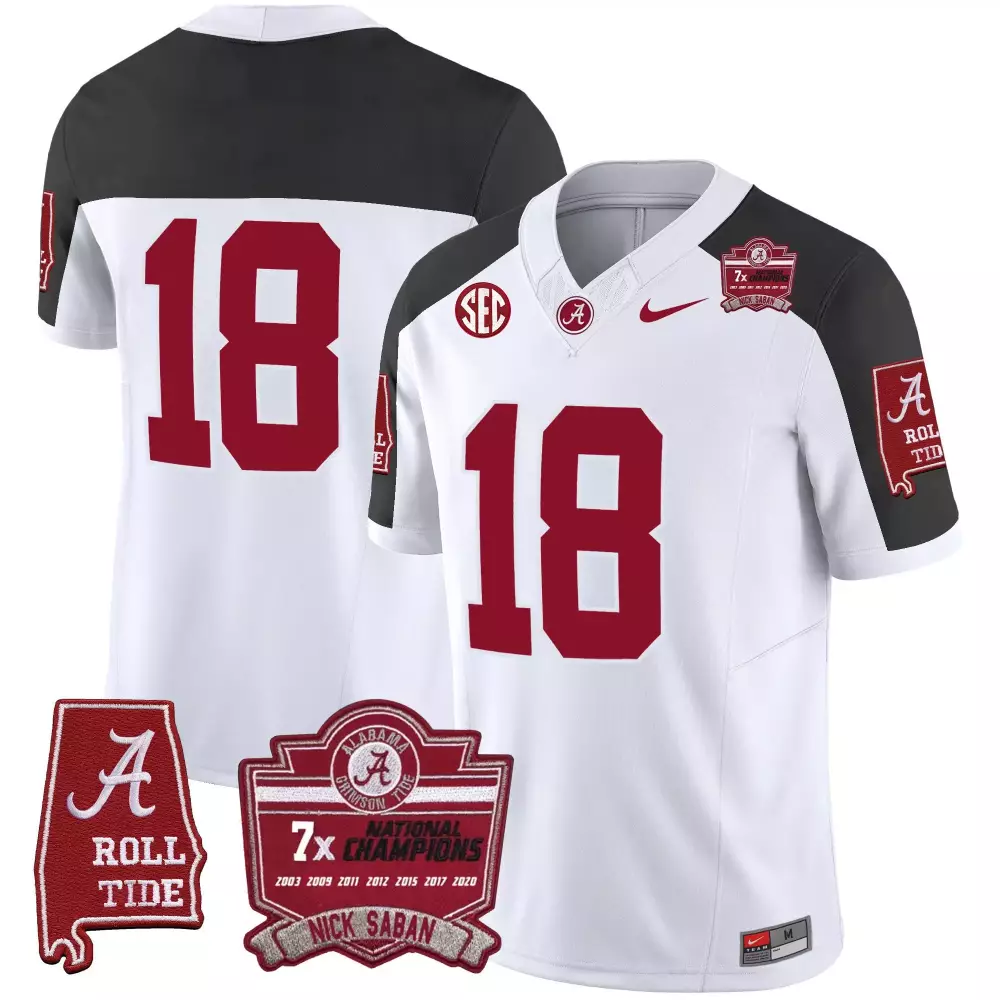 Nick Saban 18 Jersey White 7x Champion Alabama Crimson Tide National Champions Roll 2020