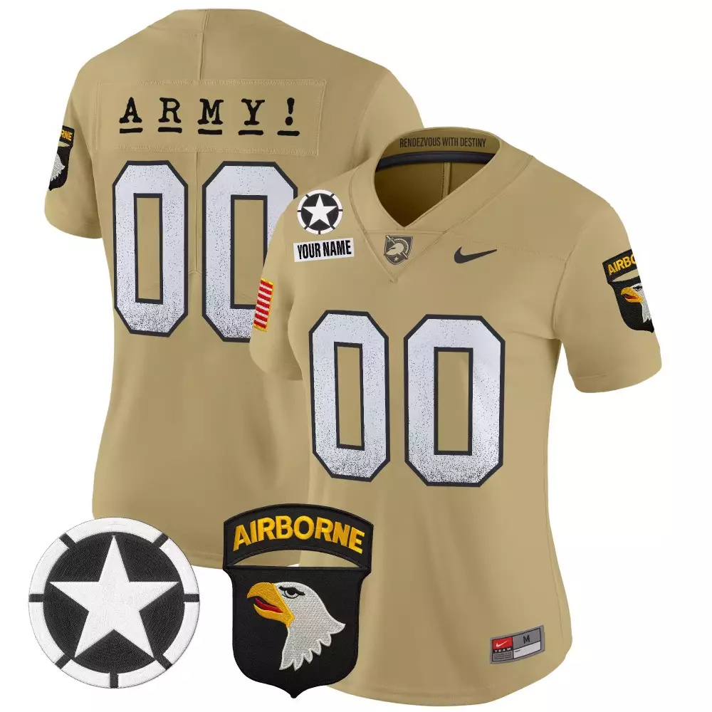 Custom Army Black Knights Jersey Tan Military Appreciation Airborne Us Star Women