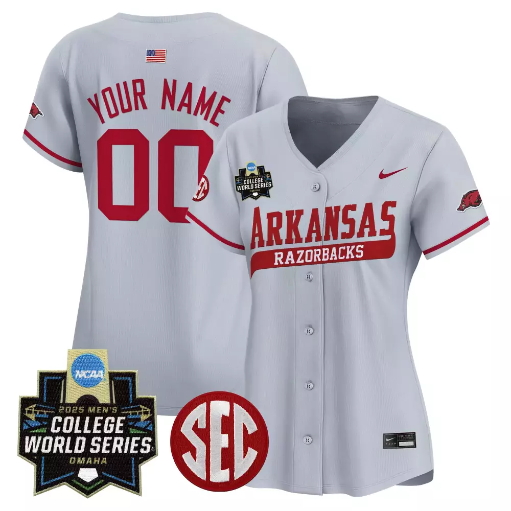 Custom Arkansas Razorbacks Jersey Gray Women Red