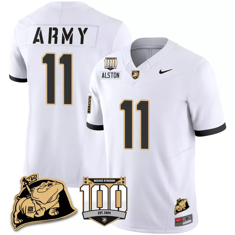Isaiah Alston 11 Army Jersey White 100th Anniversary Michie Stadium 1924 Men Black