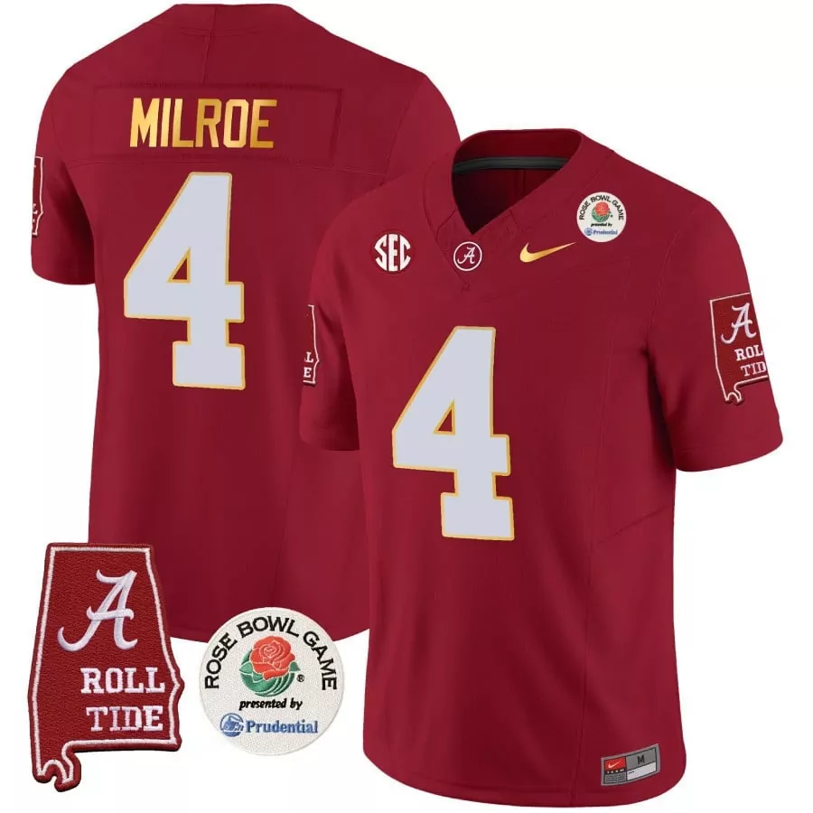 Jalen Milroe 4 Jersey Crimson Rose Bowl Game Alabama Tide Men White Gold Vapor Limited