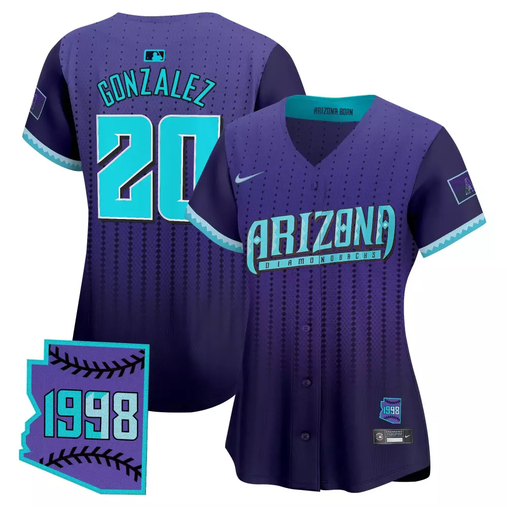 Gonzalez 20 Arizona Diamondbacks Jersey Purple 1998 Throwback Men Teal Light Blue