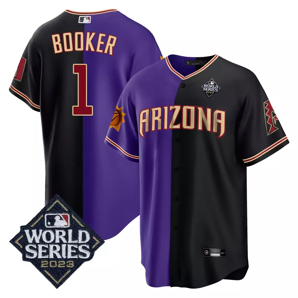 Booker 1 Arizona Diamondbacks Jersey Black World Series 2023 Men Split Design Purple