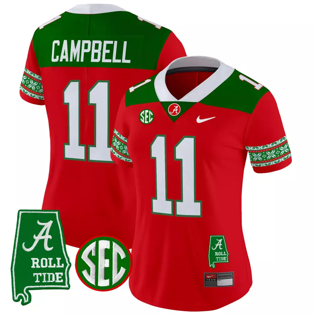 A Miller 11 Alabama Jersey Red Christmas Roll Tide 2023 Men Green White All Stitched