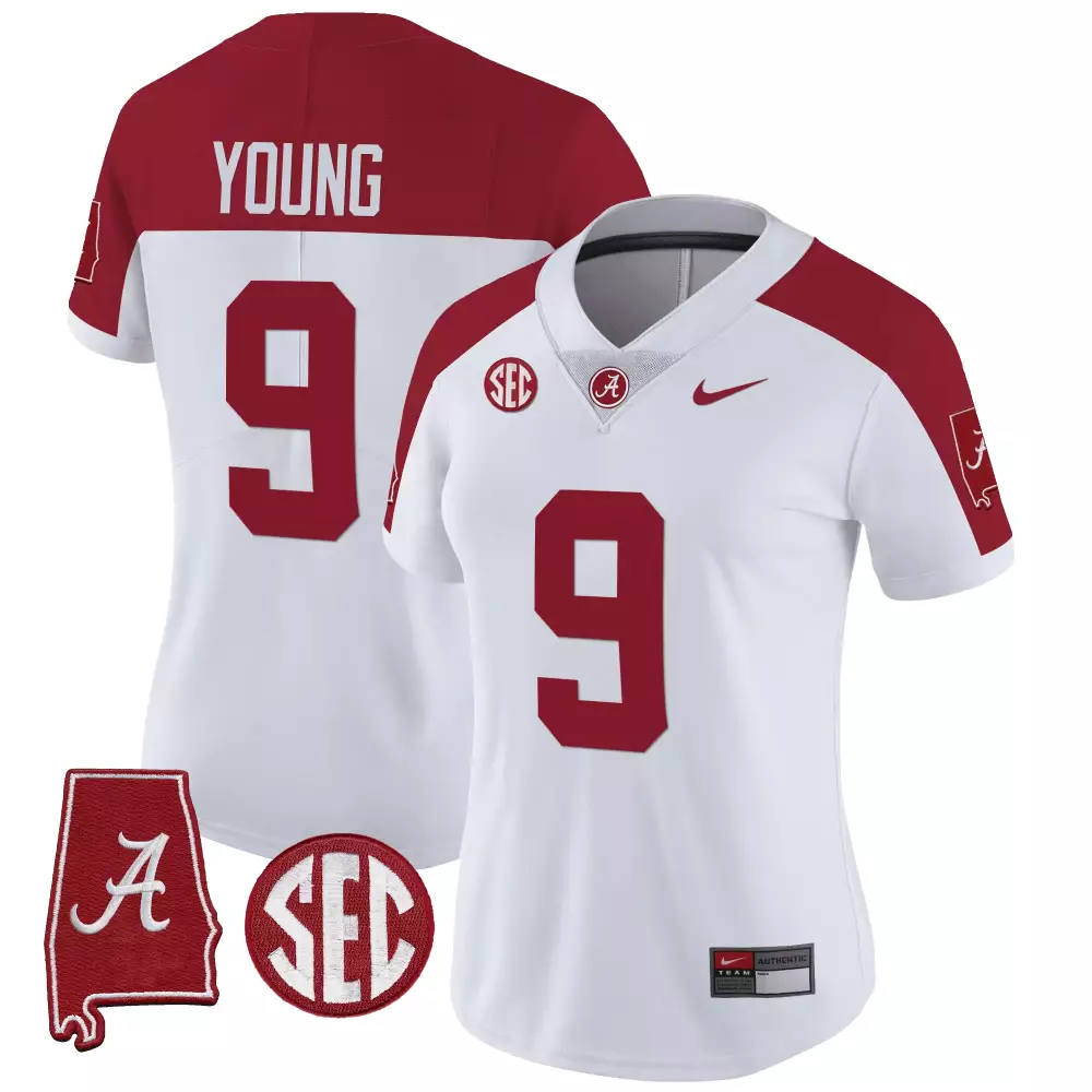 Bryce Young 9 Jersey White Ncaa Alabama Crimson Tide Women Red Vapor Limited All