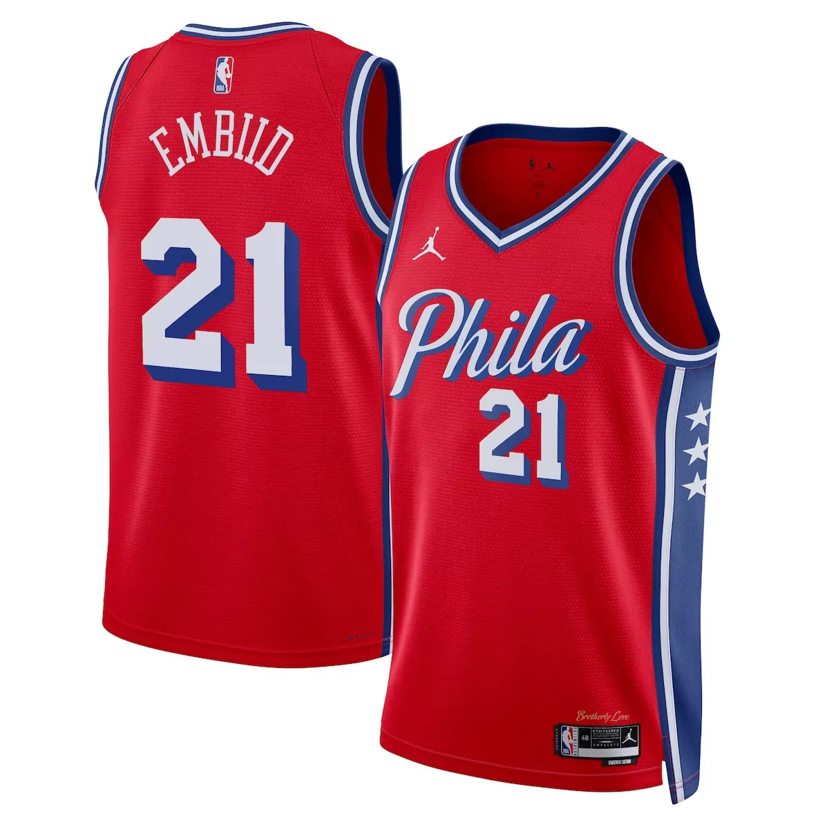 Joel Embiid 21 Philadelphia 76ers Jersey Red Brotherly Love Men Replica White Blue
