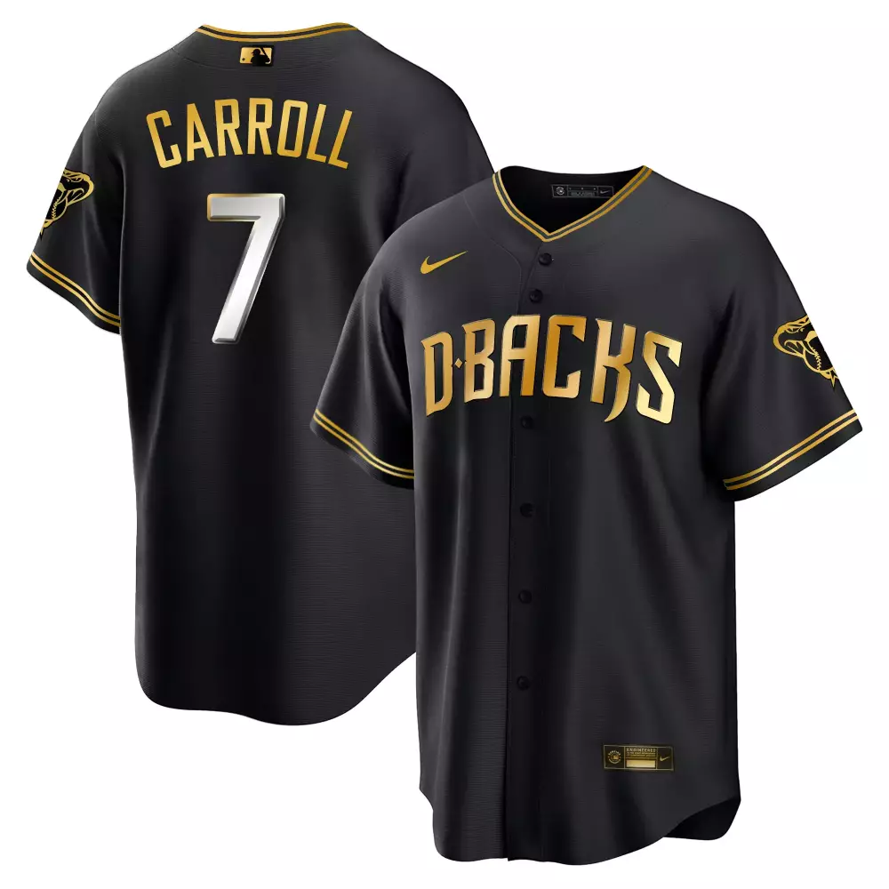 Corbin Carroll 7 Diamondbacks Jersey Black Men Gold Cool Base All Stitched