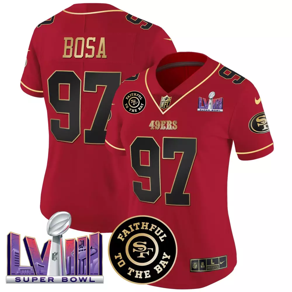 Nick Bosa 97 49ERS Jersey Red Super Bowl Lviii Faithful To Bay Men Authentic Black