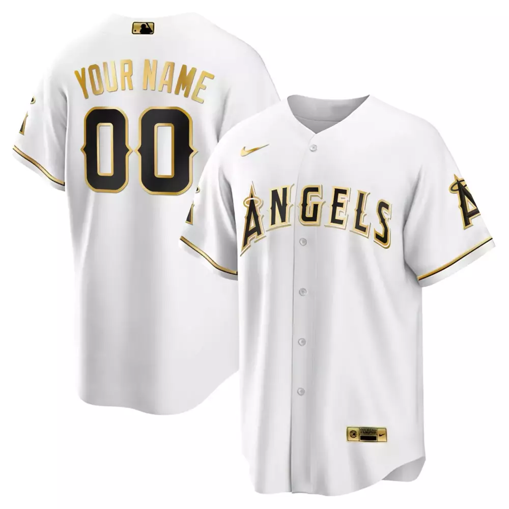 Custom Los Angeles Angels Jersey White Gold Black All Stitched Vapor