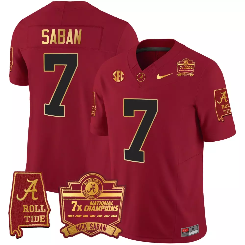 Nick Saban 7 Alabama Crimson Tide Jersey 7x National Champions Roll 2020 Men Black