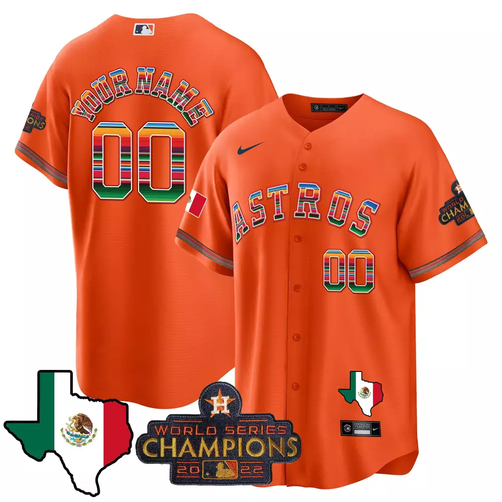 Custom Astros Jersey Orange Cinco De Mayo World Series Champions 2022 Split Design