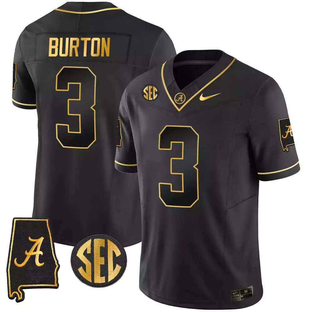Jermaine Burton 3 Jersey Black Alabama Crimson Tide State Shape Men Gold Vapor Limited