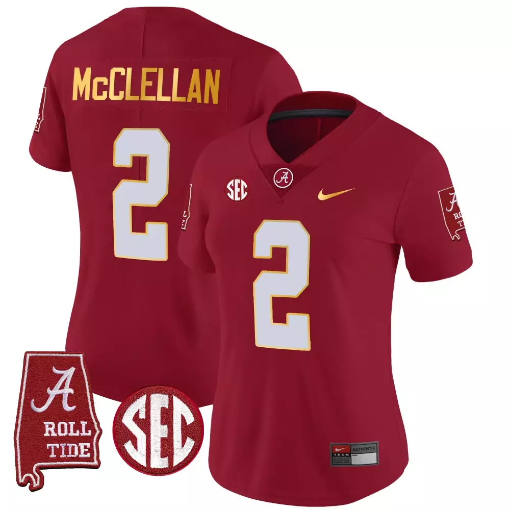 Jase Mcclellan 2 Jersey Crimson Red Roll Tide Alabama 2023 Women White Gold Vapor