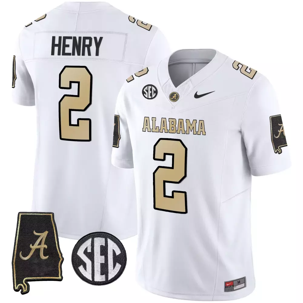 Derrick Henry 2 Alabama Jersey White SEC Championship State Outline Men Gold Black