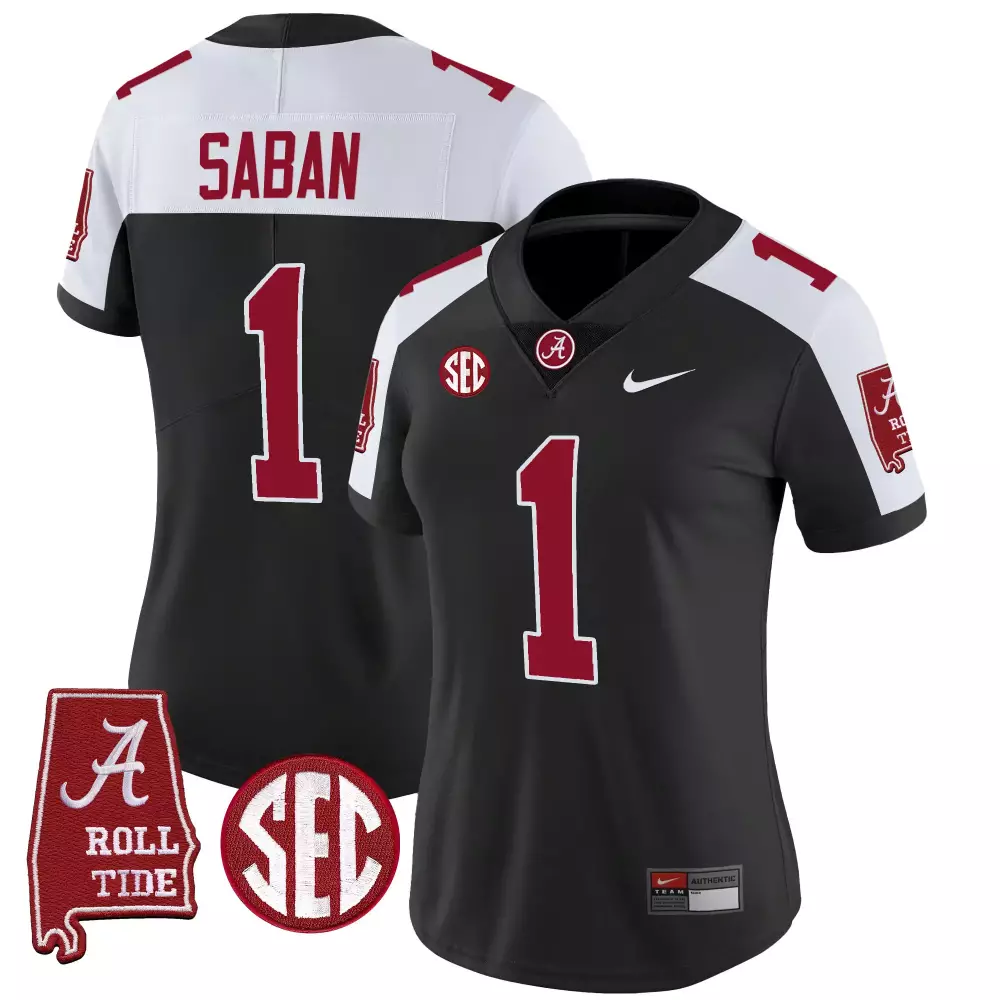 Nick Saban 1 Alabama Crimson Tide Jersey Black Roll Women White Alternate Vapor Limited