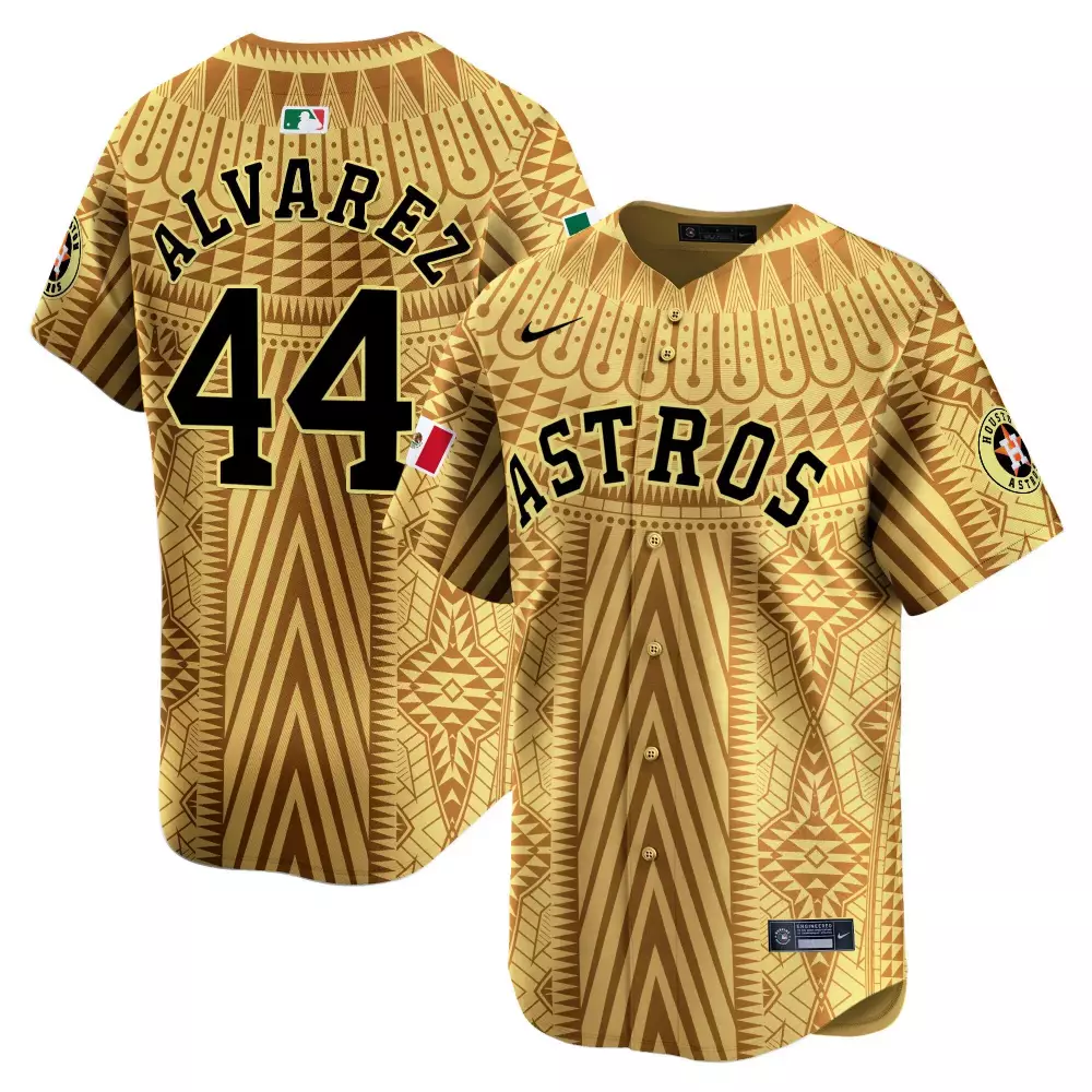 Alvarez 44 Astros Jersey Gold City Connect Mexican Flag 2023 Custom Design Brown
