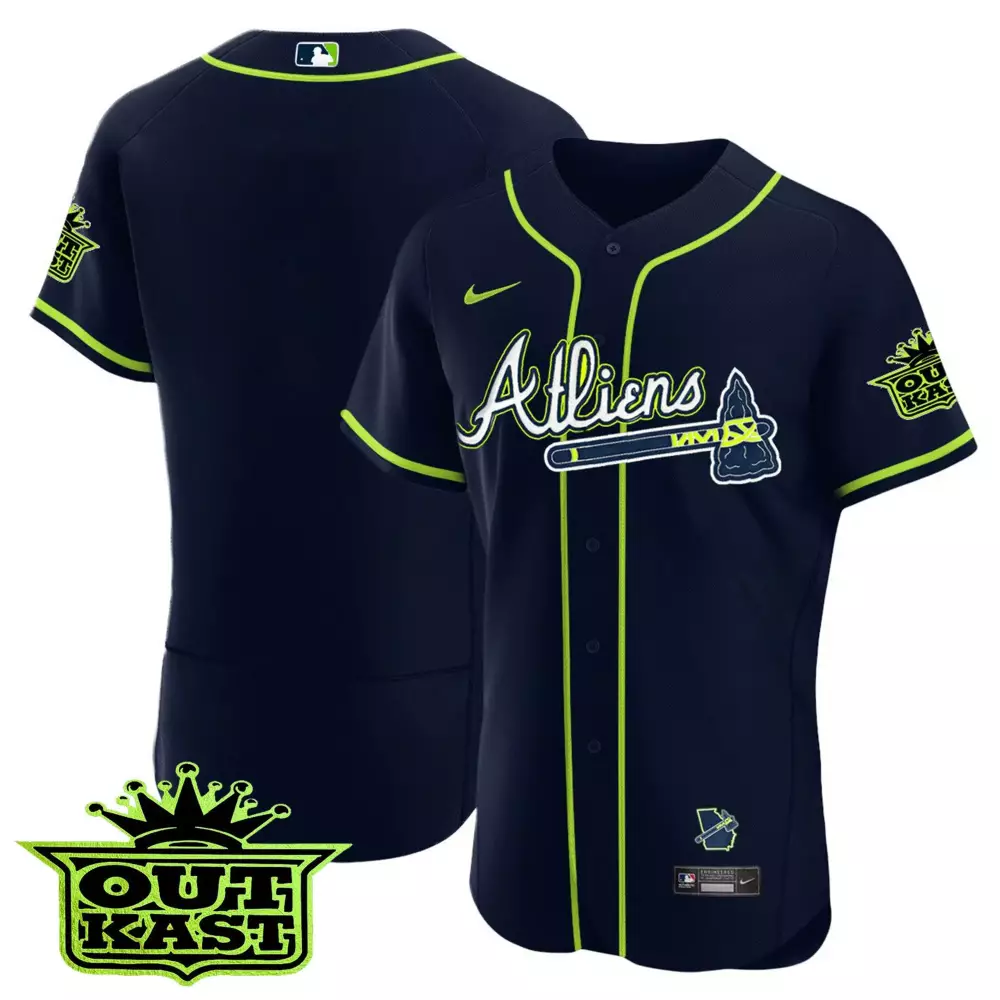 Aliens Atlanta Braves Jersey Navy Blue Outkast Batterman Georgia Outline Men Neon Green