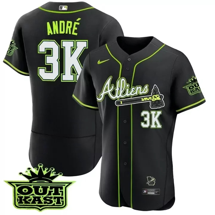 Andre Atliens Atlanta Braves Jersey Black Outkast Men Neon Green White All Stitched