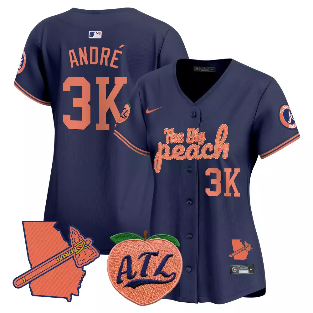 Andre Big Atlanta Braves Jersey Navy Blue The Peach Outline Tomahawk Atl Men Orange