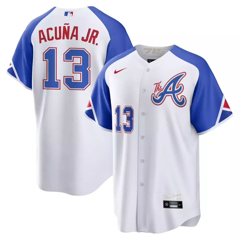 Ronald Acuna Jr. 13 Jersey White City Connect Atlanta Braves Men Alternate Custom Design