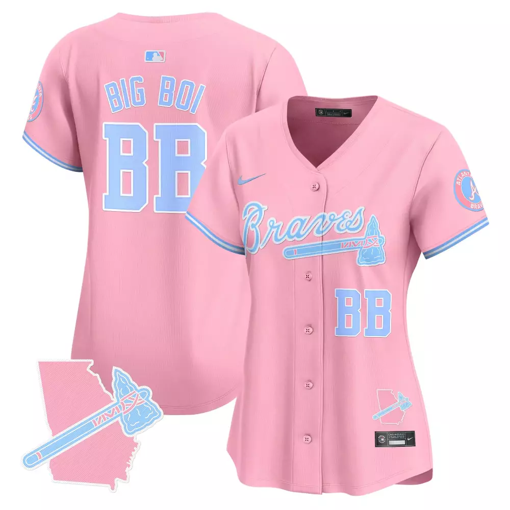 Big Boi 88 Atlanta Braves Jersey Pink Georgia Outline Tomahawk Women Alternate Light Blue