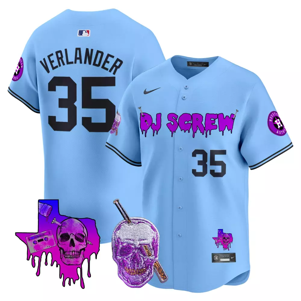 Verlander Dj 35 Houston Astros Jersey Light Blue Screw Collaboration Texas Shape Skull Cassette Baseball Bat