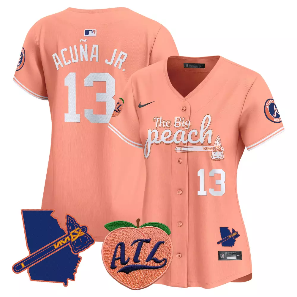 Acua Jr. 13 Atlanta Braves Jersey Peach The Big Georgia Shape Tomahawk Atl 2023 Men