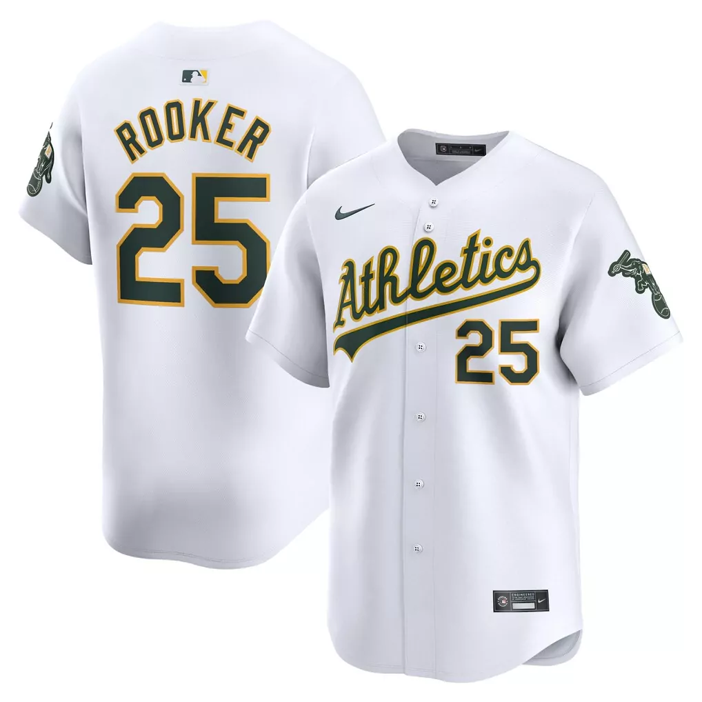 Brent Rooker 25 Athletics Jersey White Men Green Gold Home Limited
