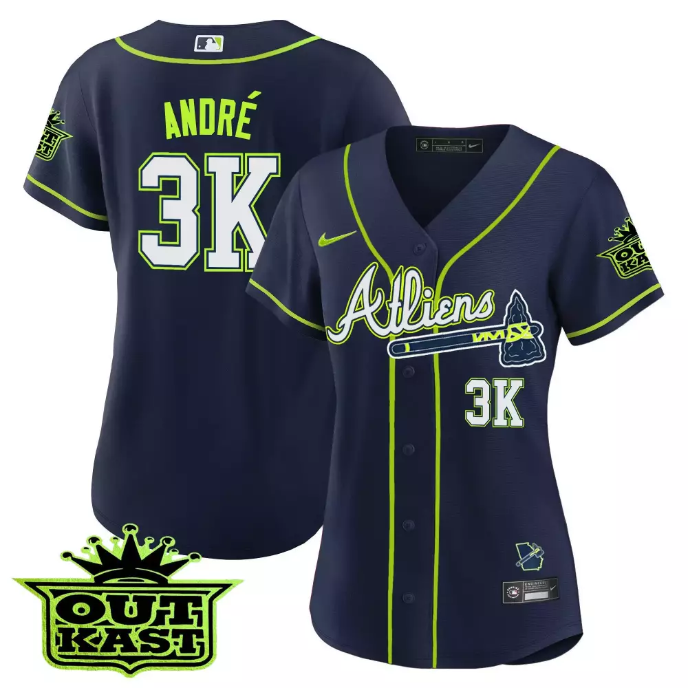 Andre Atliens 3 Atlanta Braves Jersey Navy Outkast Engineered Men Lime Green White
