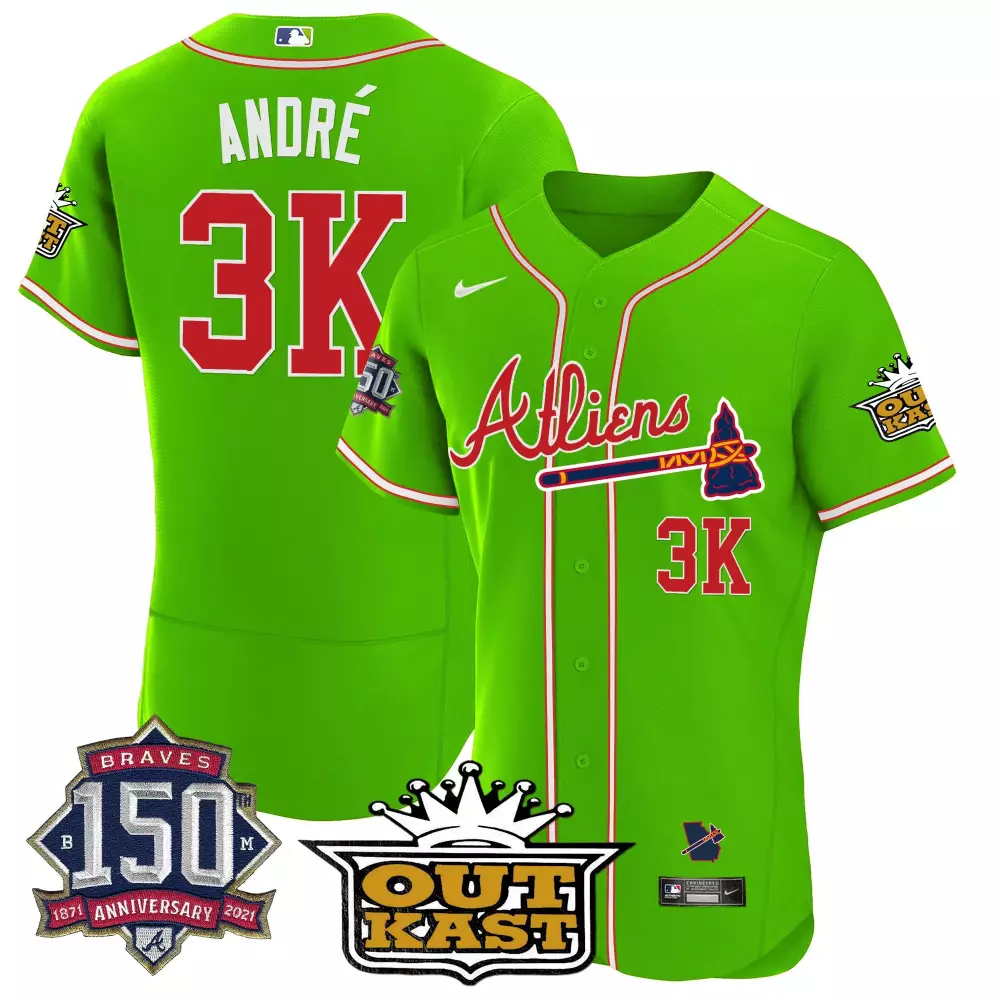 Andre Bright 3 Atlanta Braves Jersey Green Outkast 150th Anniversary 1871-2021 2021