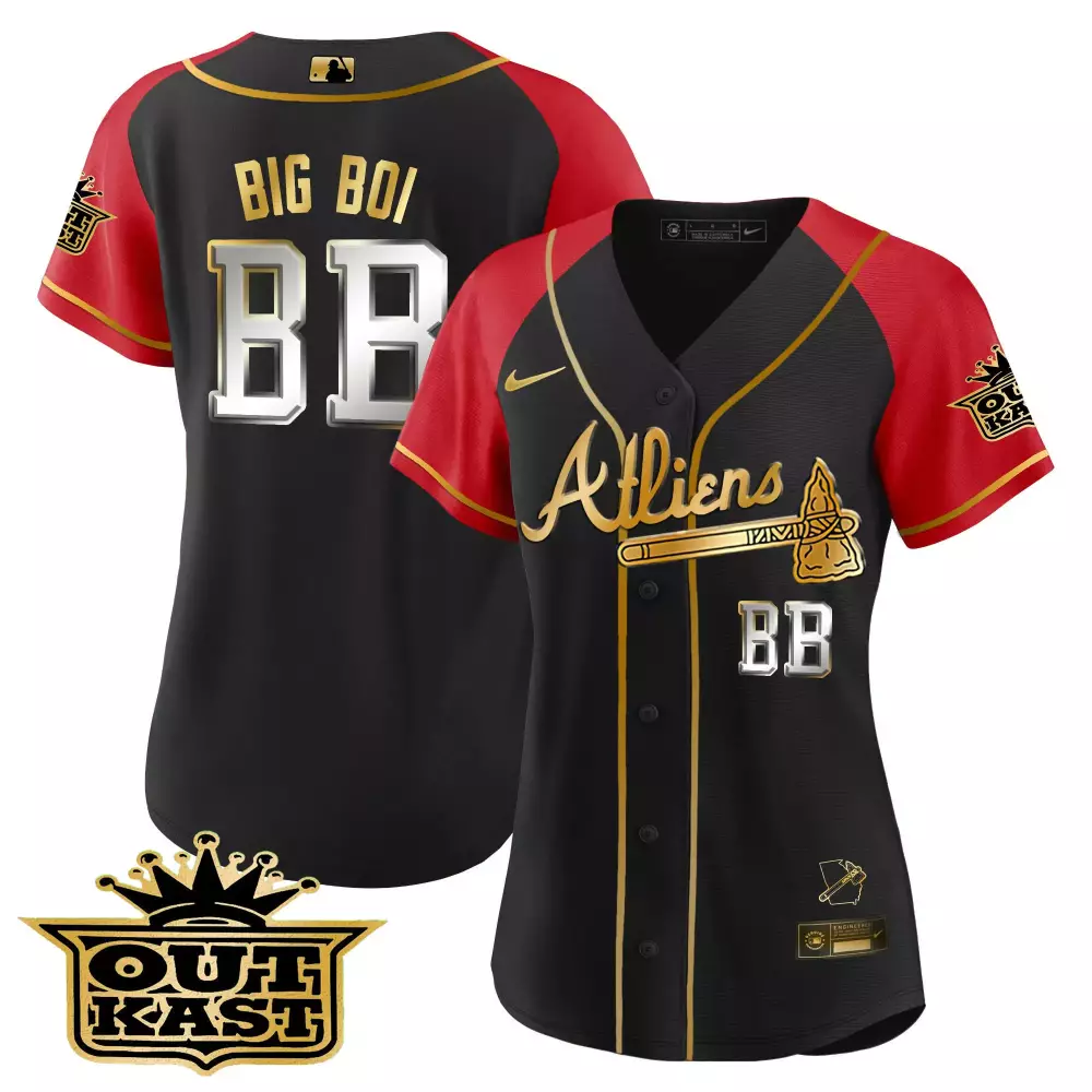 Big Boi 88 Atlanta Braves Jersey Black Outkast Men Alternate Split Design Red Gold