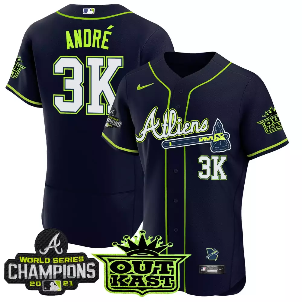 Andre Atliens 3 Atlanta Braves Jersey Navy Outkast World Series Champions 2021 Men