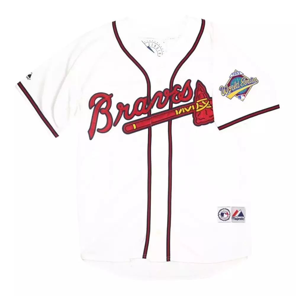 Cam Sanders 10 Atlanta Braves Jersey White 1992 World Series Men Red Navy All Stitched