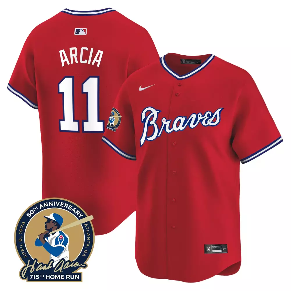 Orlando Arcia 11 Braves Jersey Red Men Replica White Blue All Stitched