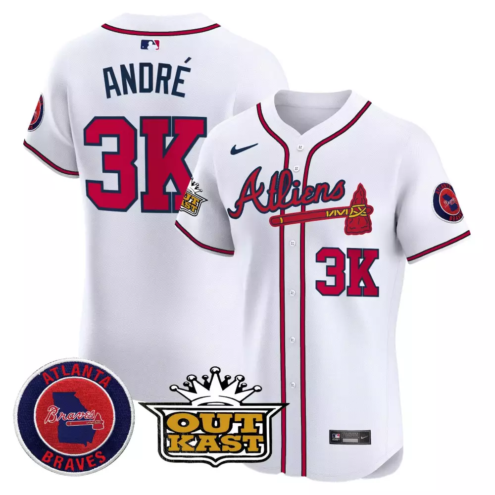Andre Atliens 30 Atlanta Braves Jersey White Outkast World Series Champions 2023