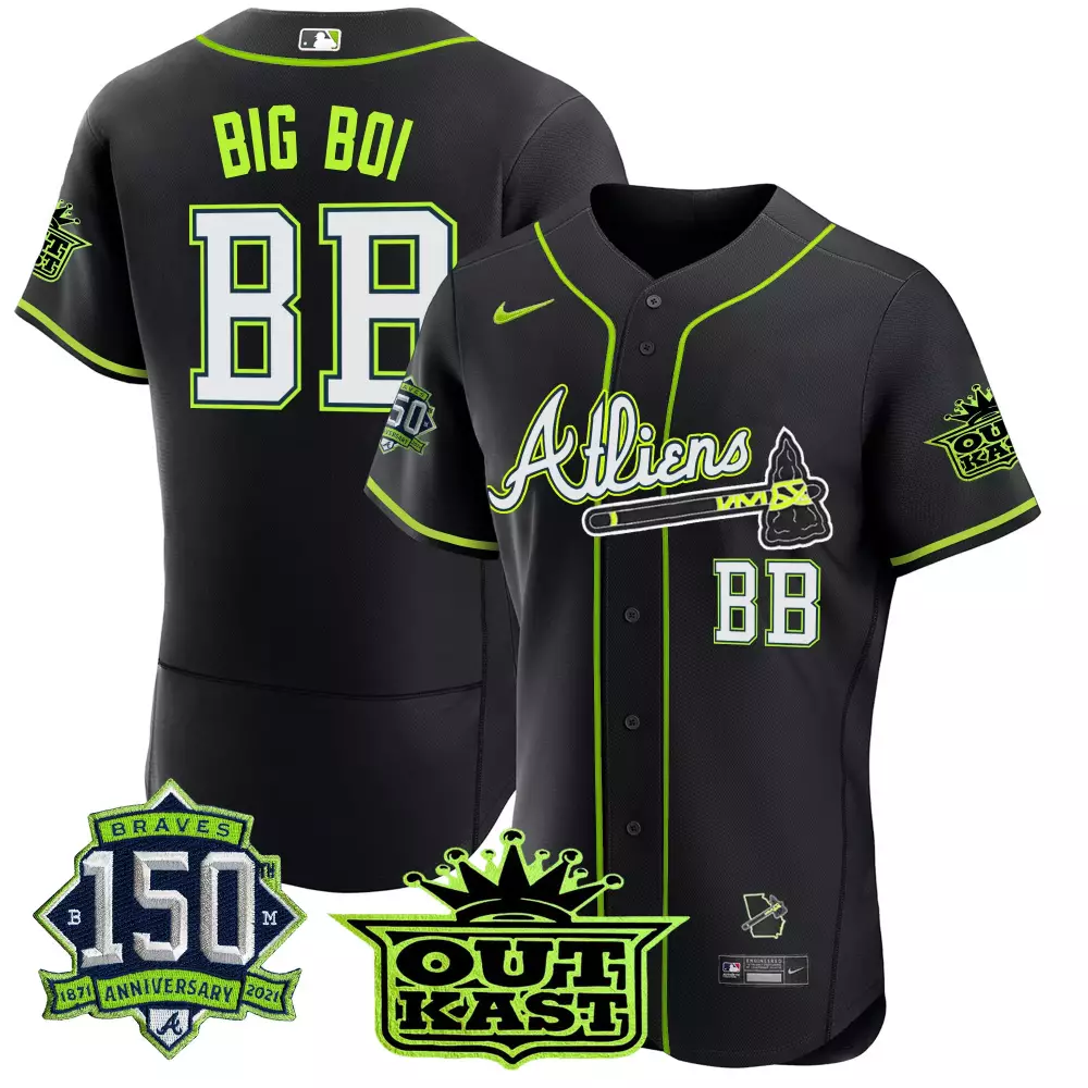 Big Boi 88 Atlanta Braves Jersey Black Outkast 150th Anniversary 1871-2021 2021 Men