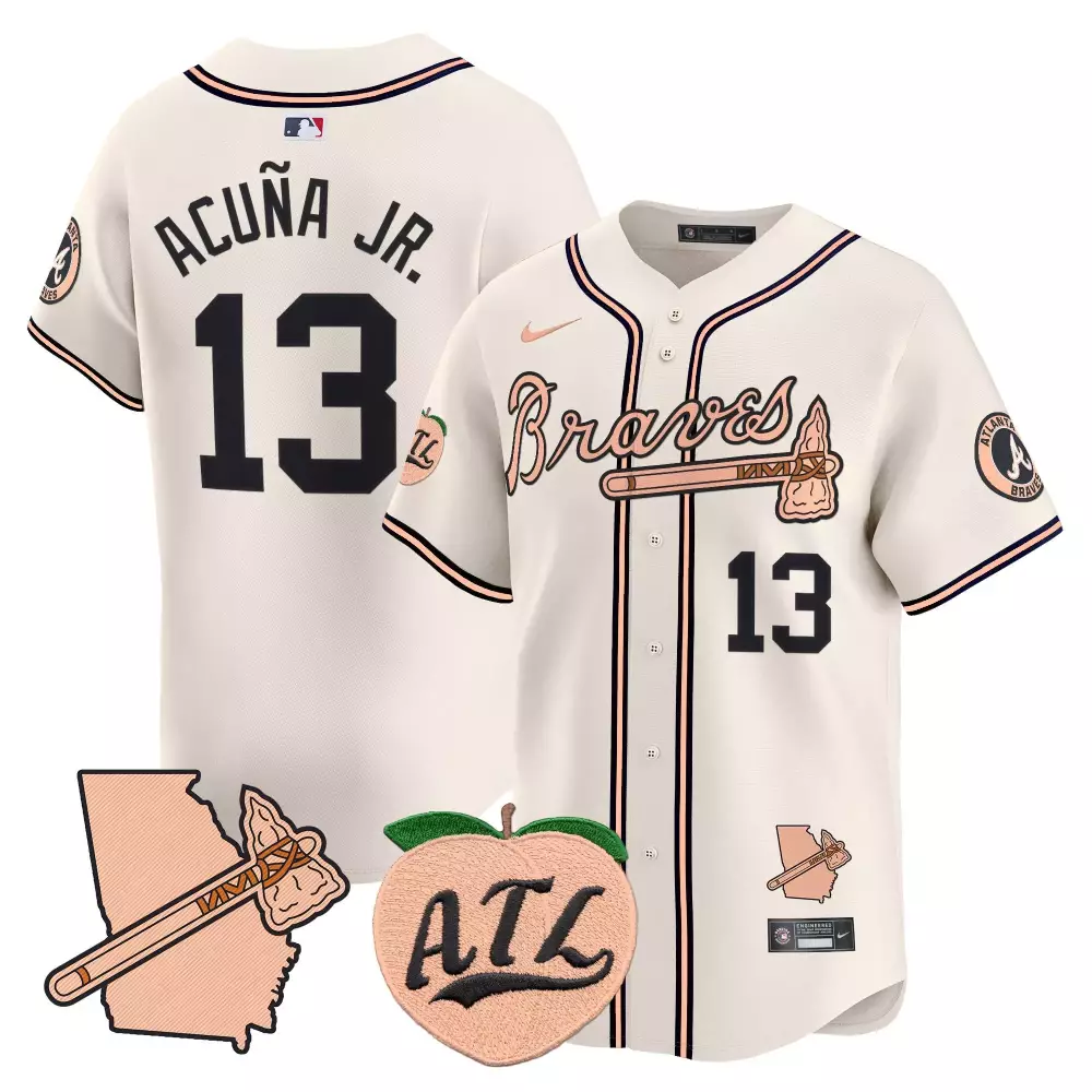 Acua Jr. 13 Atlanta Braves Jersey Cream City Connect Georgia Outline Tomahawk Peach Atl