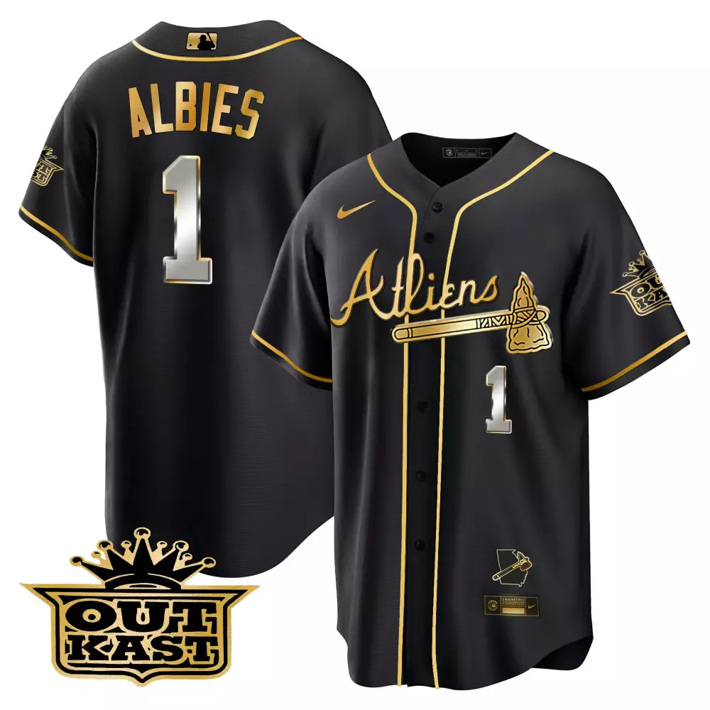 Ronald Albies 1 Atlanta Braves Jersey Black Outkast Men Gold All Stitched Vapor