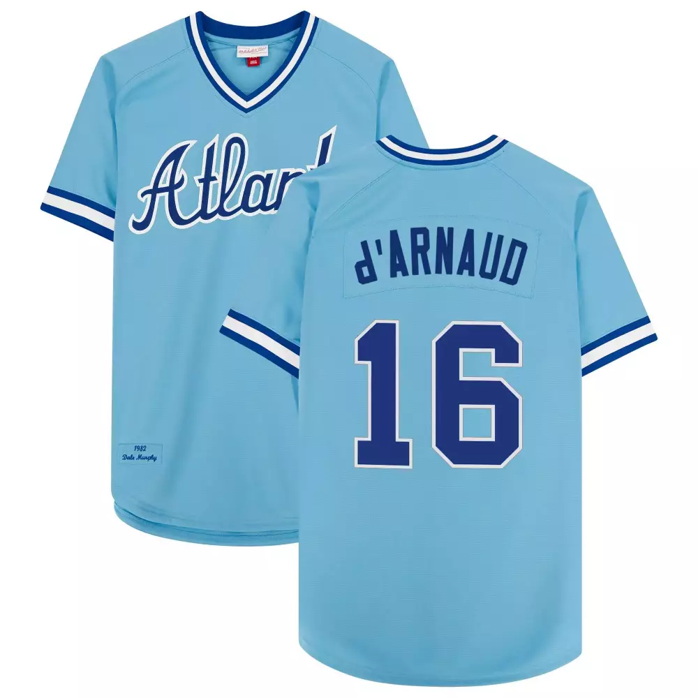 D Arnaud 16 Atlanta Braves Jersey Light Blue Men White Dark Stitched