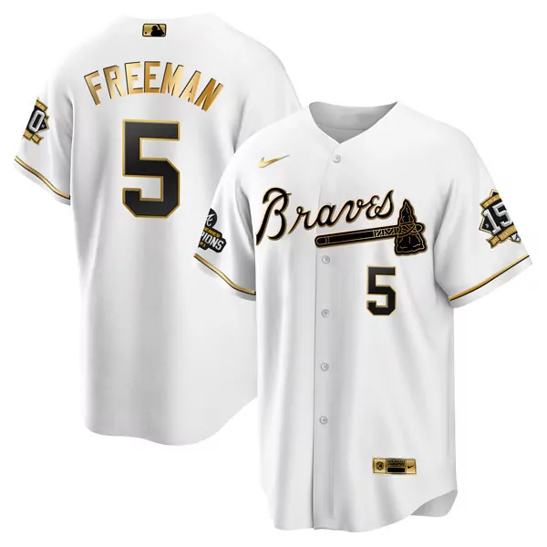 Freddie Freeman 5 Atlanta Braves Jersey White 2021 World Series Champions Men Black