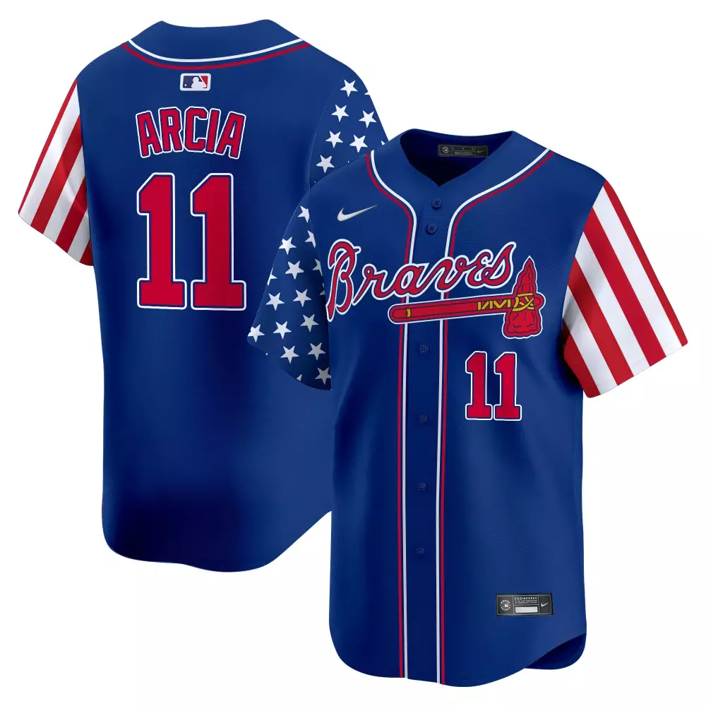 Arcia Independence 11 Braves Jersey Blue Men Alternate Custom Design White Red Vapor