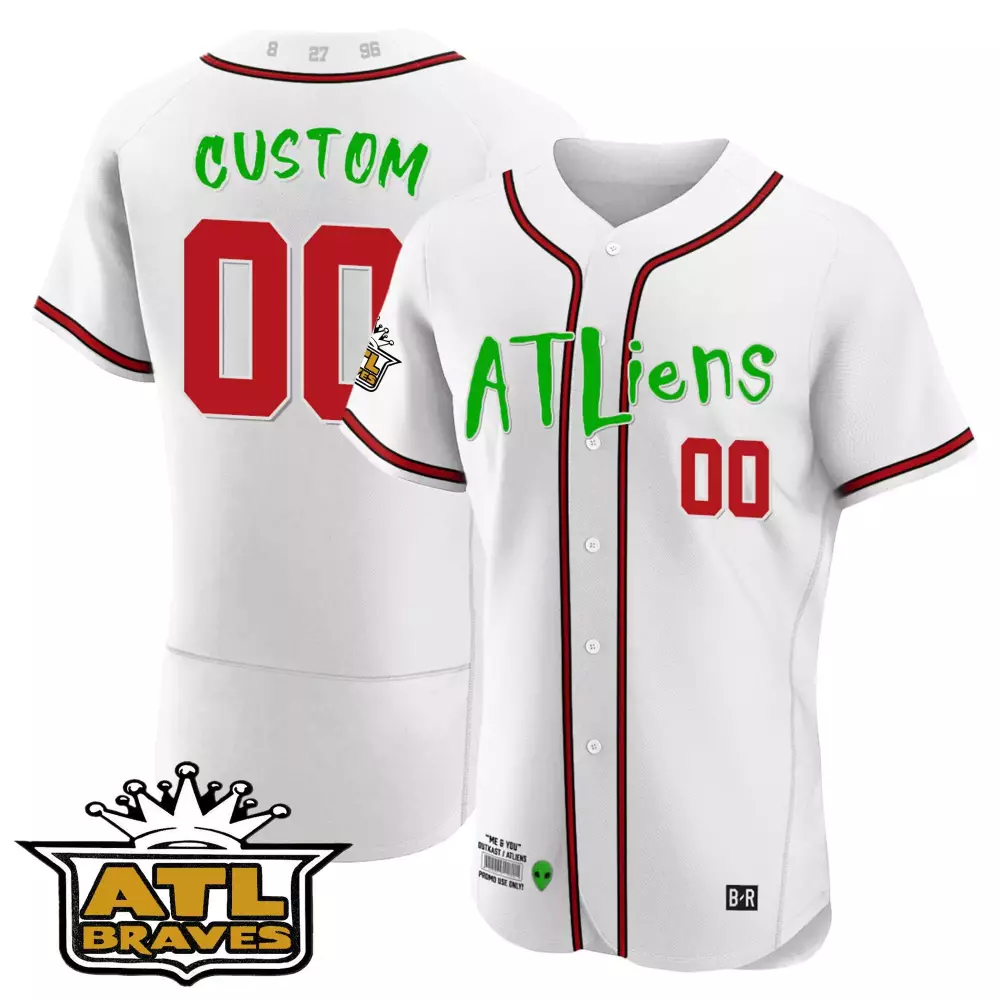 Custom Atliens Jersey White Split Design Red Green Flex Base All Stitched