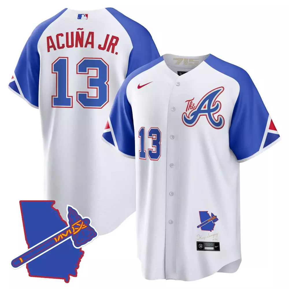 Ronald Acuna Jr. 13 Jersey White City Connect Atlanta Braves 'a' Georgia State Outline Tomahawk
