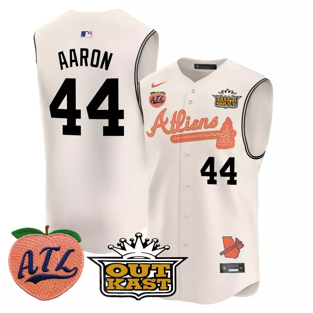 Prince Sleeveless 44 Jersey White Outkast Atlanta Braves Atl Peach 2023 Men Alternate